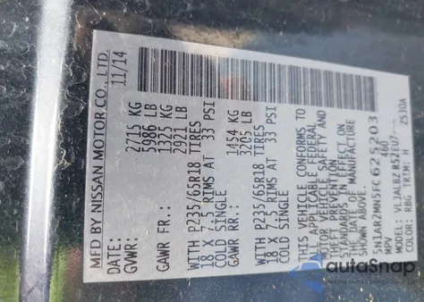 2015 Nissan Pathfinder S z USA, uszkodzony, nr VIN 5N1AR2MN5FC625203